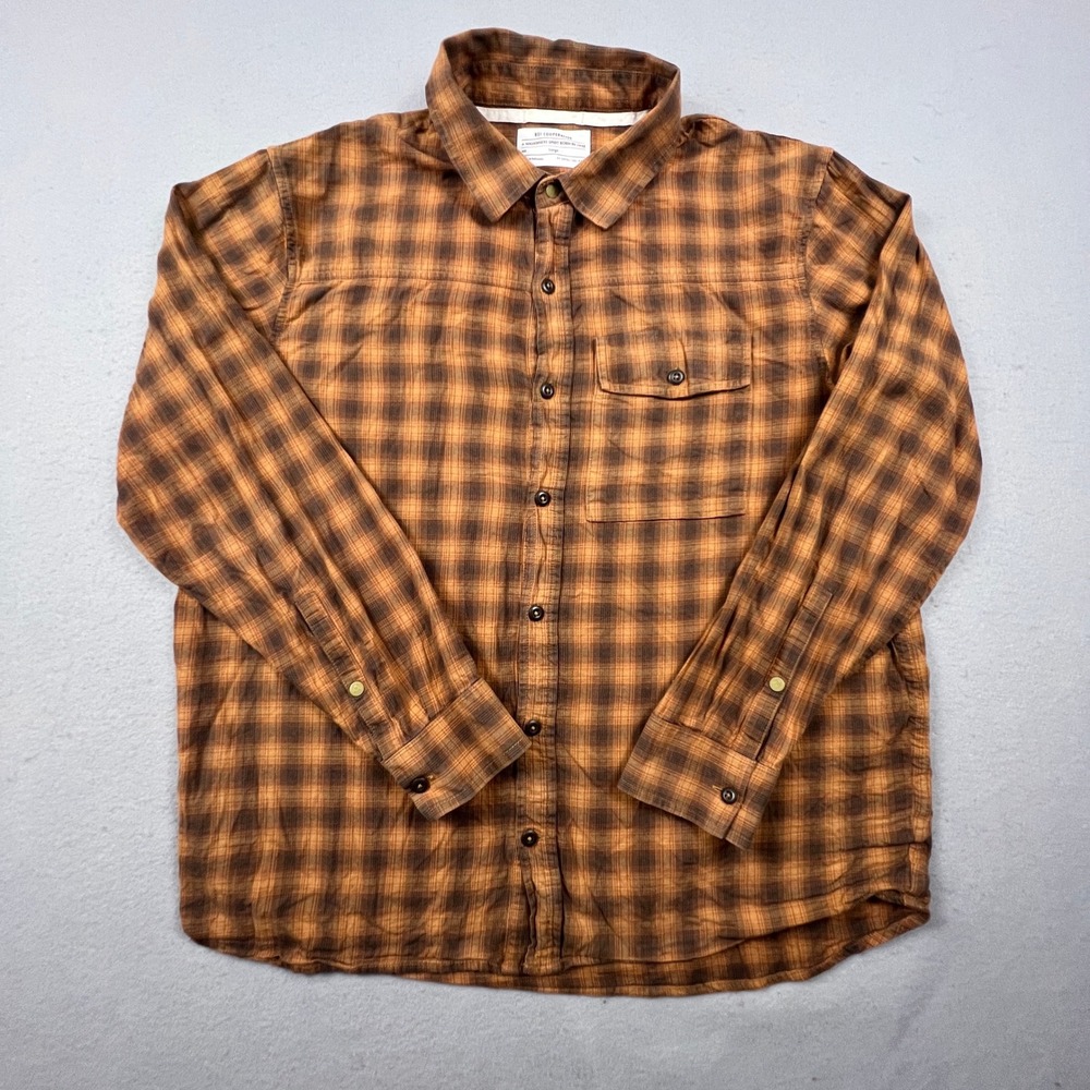 REI Co-op Flannel Shirt Mens Large Orange Brown Plaid Cotton Hiking Outdoor F20